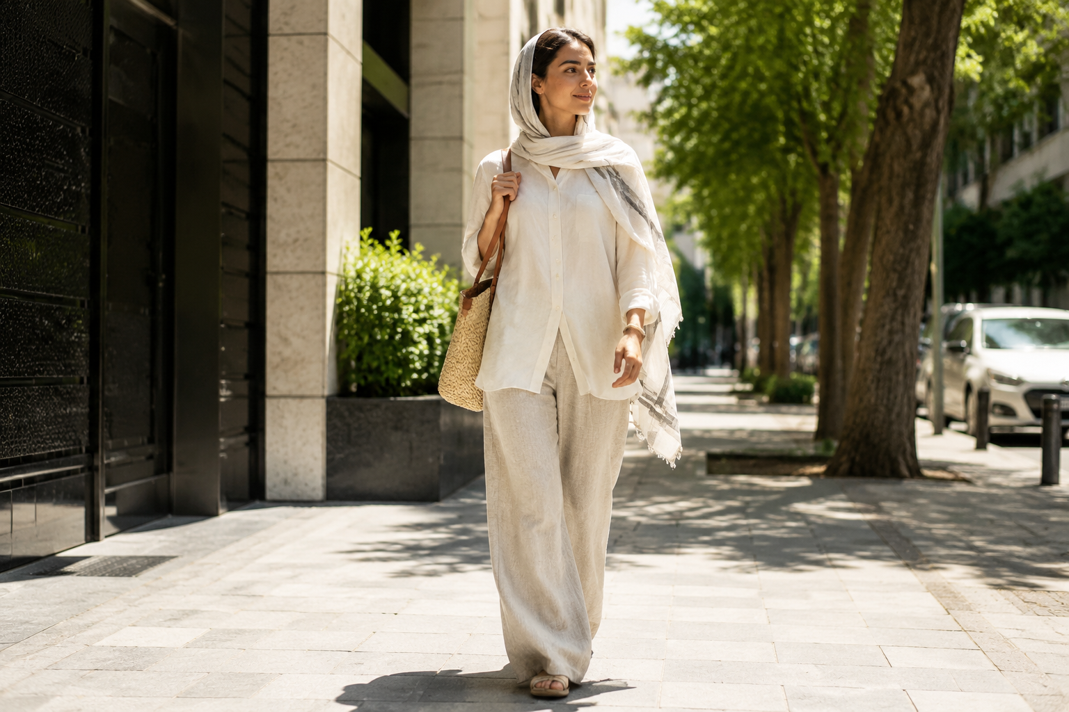 استایل تابستانی زنانه پوشیده با شومیز روشن و شلوار آزاد