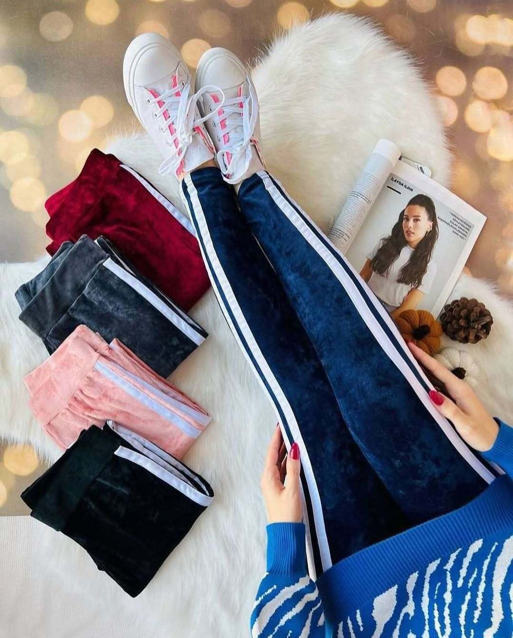 شلوار مخمل زنانه بغل خط‌دار فری سایز قد 98 موجود در شش رنگ  سایز 38 تا 46