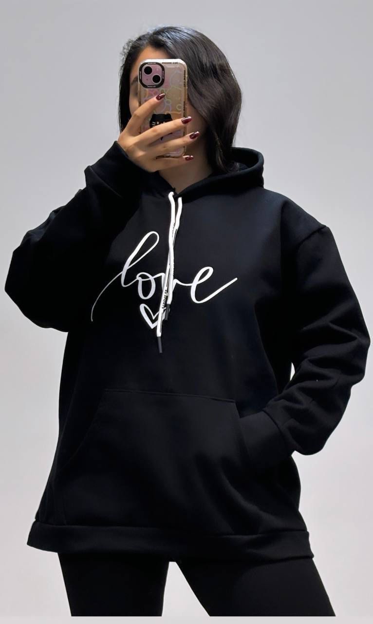 هودی تو کرکی  طرح LOVE - پارچه اسپان درجه یک - Free Size