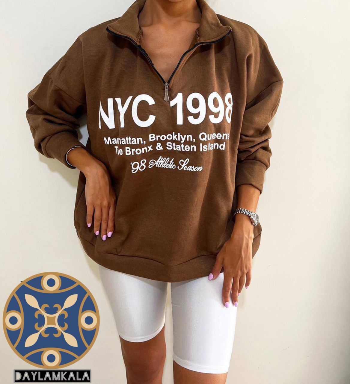 بلوز دورس نیم‌زیپ یقه شکاری زنانه نیویورک سیتی  - پنبه توکرکی - شش رنگ ترند