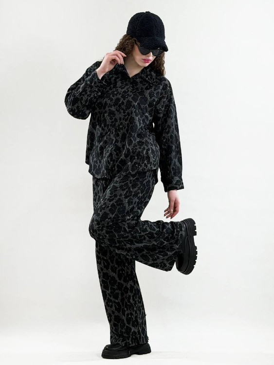 ست مانتو شلوار پلنگی اسپیرال چاپی فری سایز - پارچه چاپی مدل ۱۴۰۴