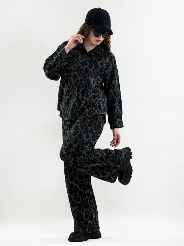 ست مانتو شلوار پلنگی اسپیرال چاپی فری سایز - پارچه چاپی مدل ۱۴۰۴