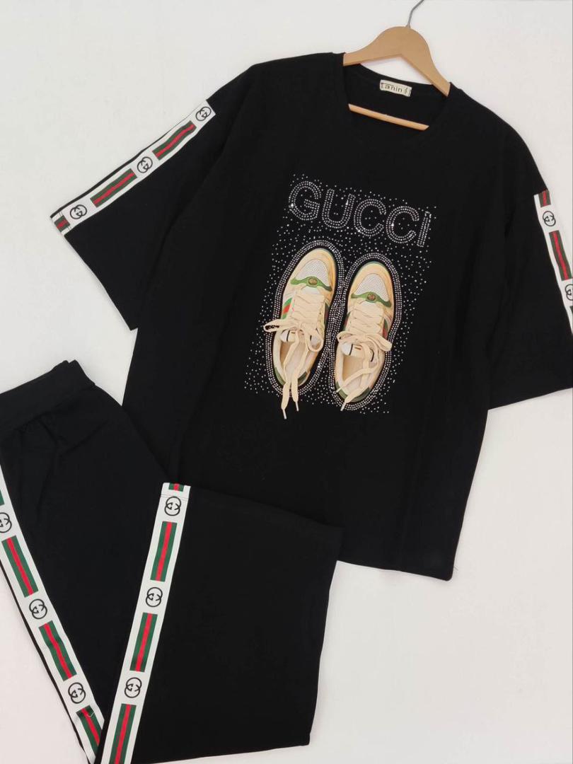 ست تیشرت آستین سه ربع و شلوار زنانه طرح گوچی (1)