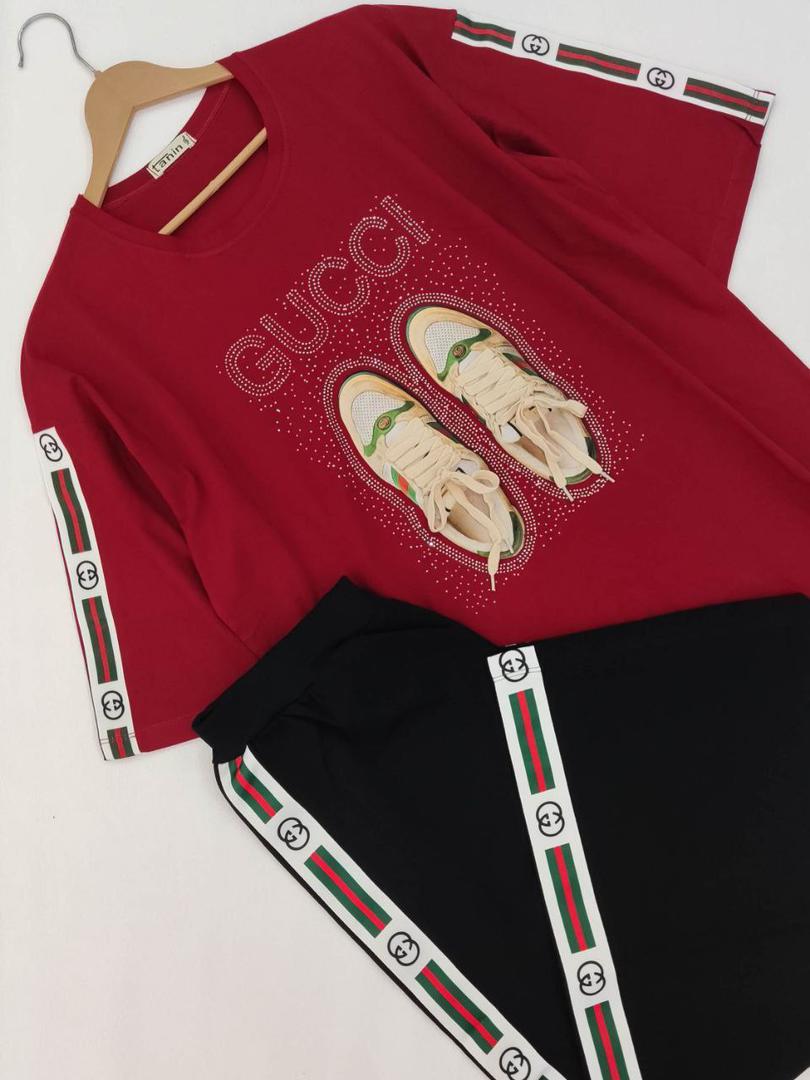 ست تیشرت آستین سه ربع و شلوار زنانه طرح گوچی (1)