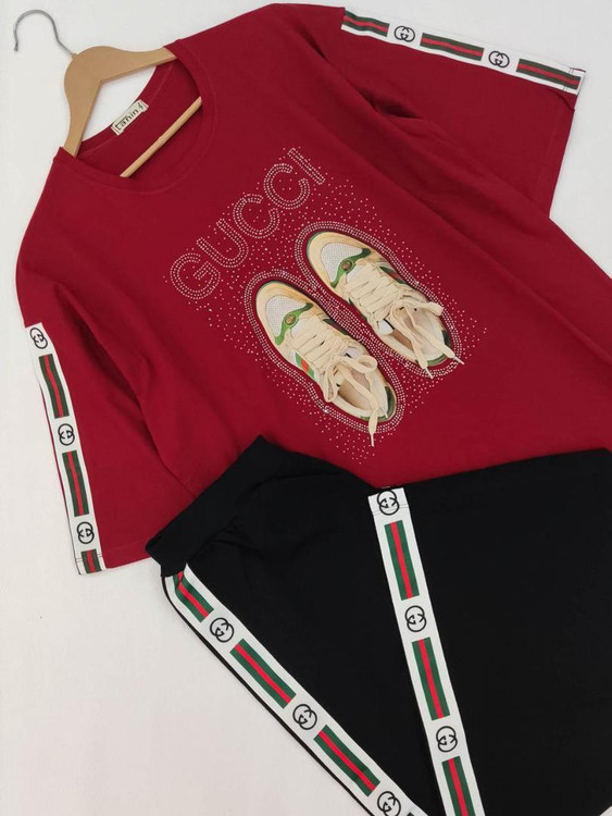 ست تیشرت آستین سه ربع و شلوار زنانه طرح گوچی (1)