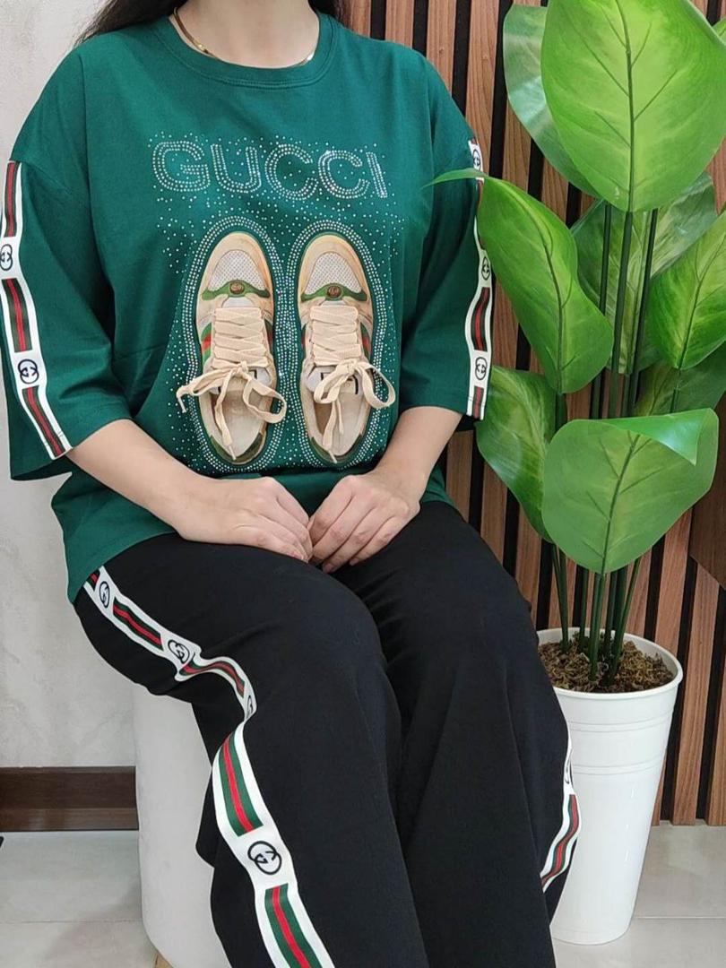 ست تیشرت آستین سه ربع و شلوار زنانه طرح گوچی (1)