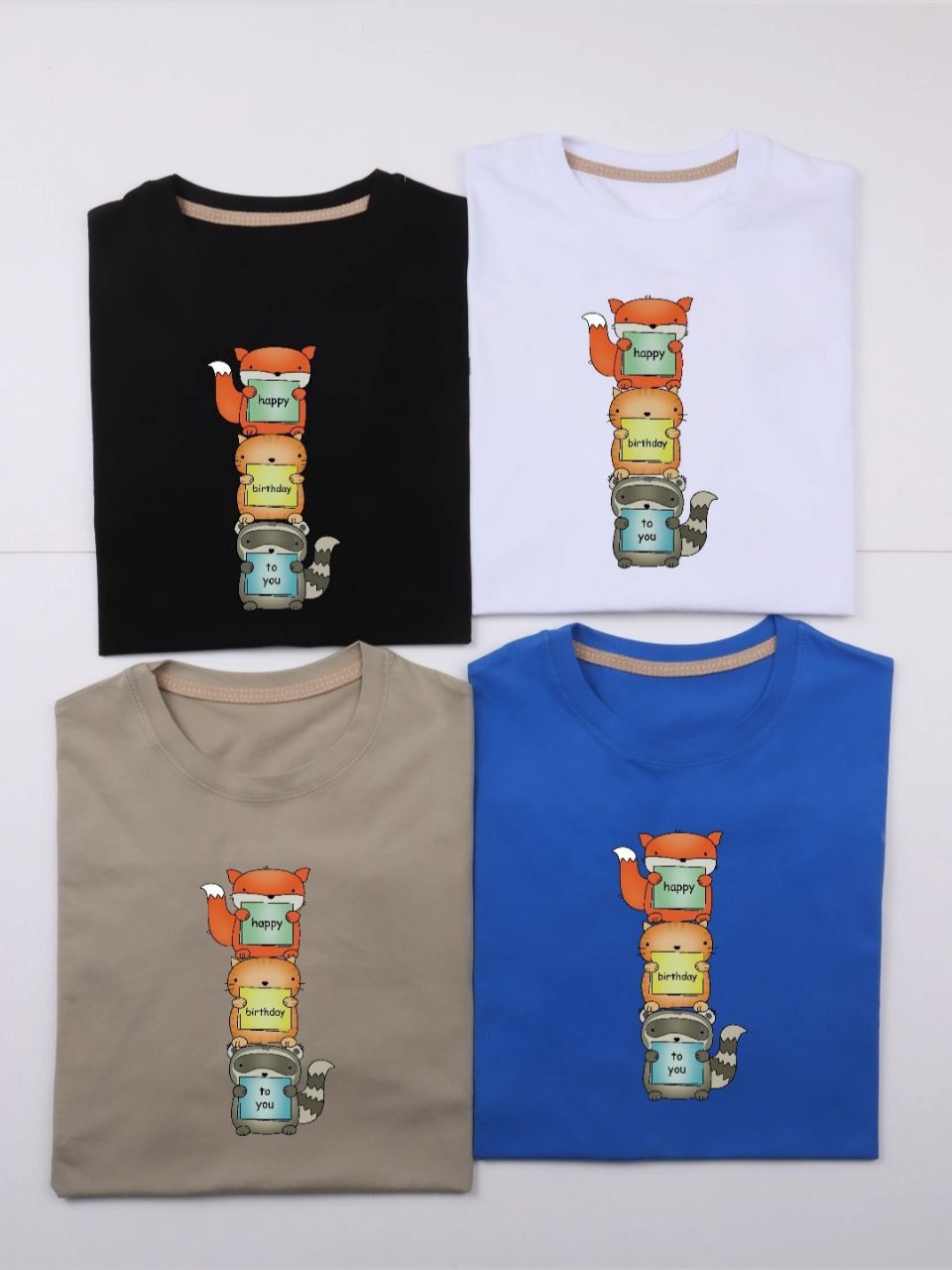 تیشرت باکسی طرح حیوانات کارتونی تولد | پنبه سوپر | ۸ رنگ | سایز ۳۶-۴۸
