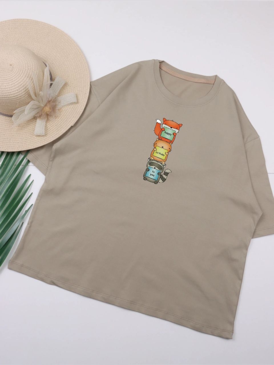 تیشرت باکسی طرح حیوانات کارتونی تولد | پنبه سوپر | ۸ رنگ | سایز ۳۶-۴۸