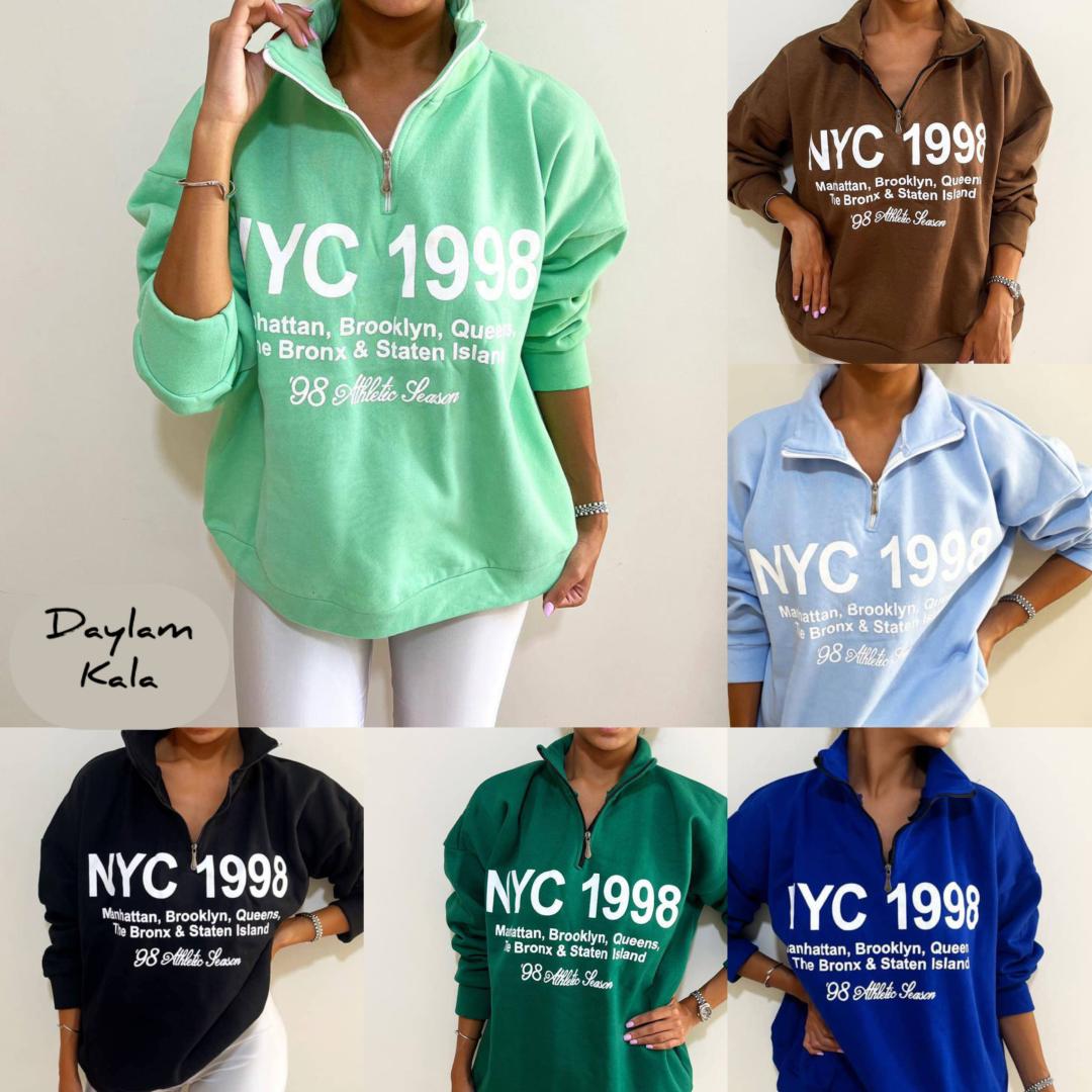 بلوز دورس نیم‌زیپ یقه شکاری زنانه نیویورک سیتی  - پنبه توکرکی - شش رنگ ترند