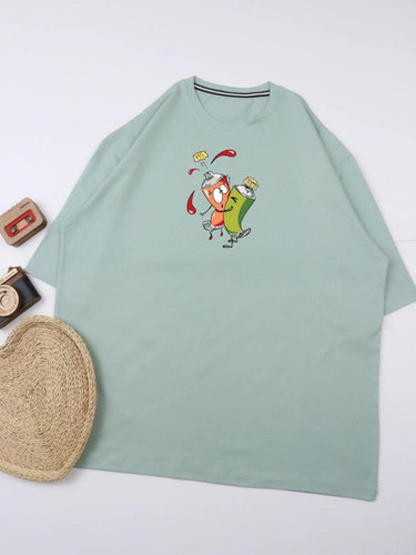 تیشرت لانگ زنانه طرح کارتونی | پنبه سوپر | سایز فری 36-48 | 8 رنگ