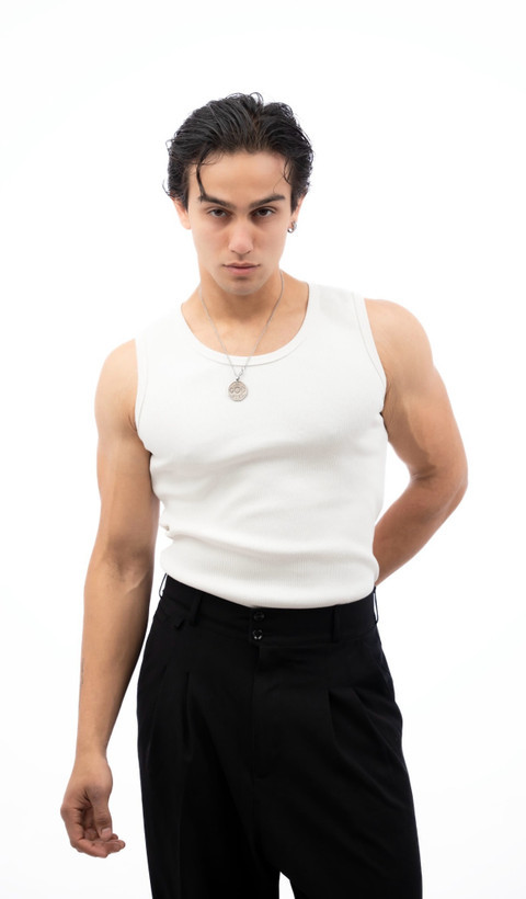 تنگ تاپ مردانه سفید | پارچه کبریتی نخی پاور کش دار