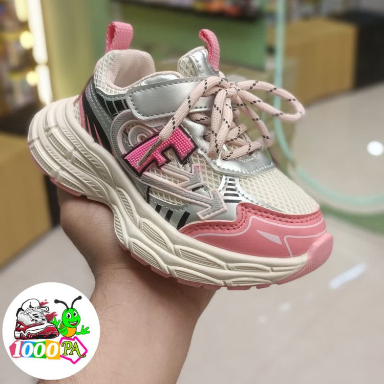 کتونی بچگانه وارداتی چسبی - بند تزئینی - زیره طبی - سبک نرم و راحت - کد 143 - صورتی