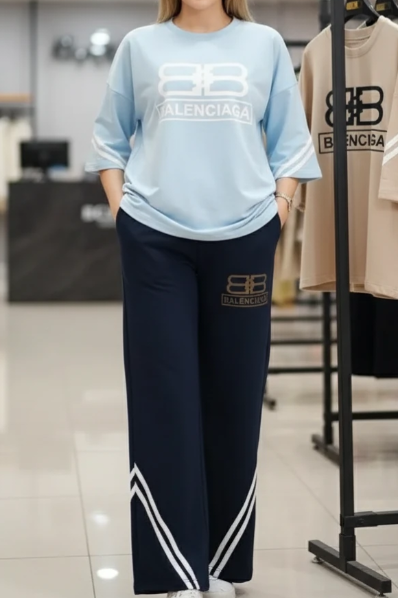 ست تیشرت و شلوار آستین سه ربع آستین بالنسیا