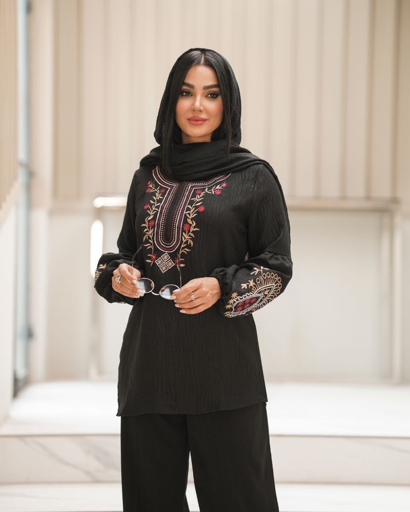 تونیک مانتویی خرجکار گلدوزی شانتون صوفیا فری سایز ۳۸ تا ۴۸