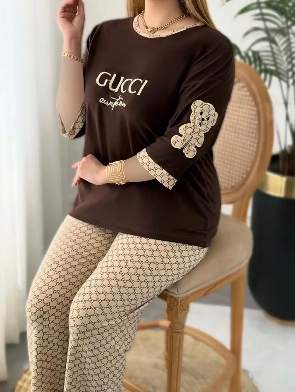 تیشرت و شلوار گلدوزی ست، طرح گوچی ، قواره دار