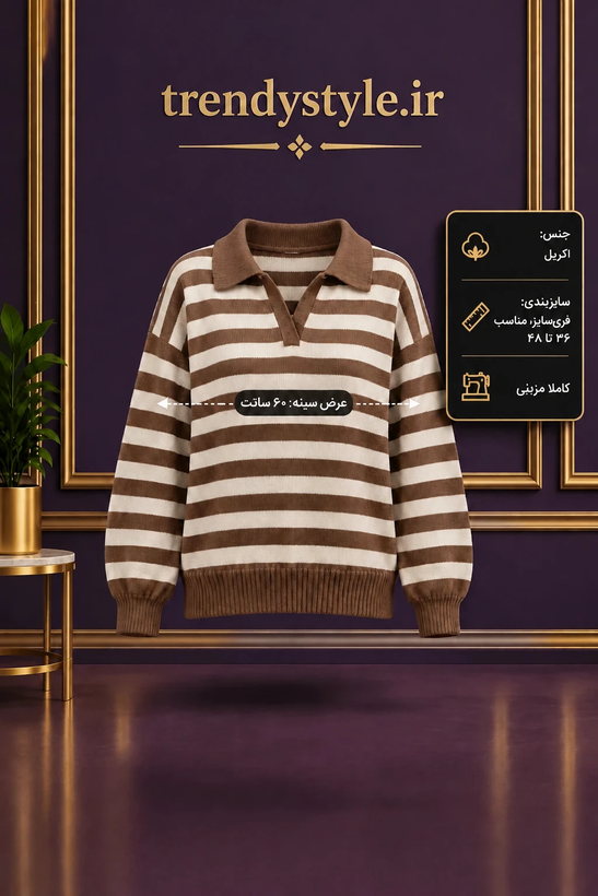 بافت رینگی مدل ریز بافت راه راه یقه دار زنانه جنس اکریل .فری سایز مناسب ۳۶تا ۴۸
