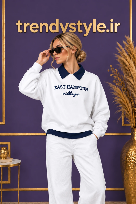 پلوشرت دو لایه استین بلندجنس:دورس سه نخ خالص طرح EAST HAMPTON